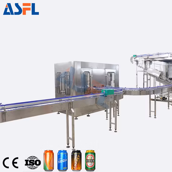 Linea di inscatolamento di birra artigianale per bevande analcoliche gassate Riempitrice per barattoli di latta in alluminio per animali domestici e macchina per il riempimento di liquidi per l'imballaggio di bevande per aggraffatrice in vendita