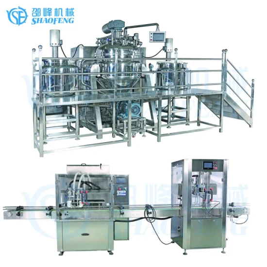 Linea di produzione automatica di macchine emulsionanti per condimenti per insalata con 2 ugelli e macchina di riempimento e sigillatura del tipo di tracciamento